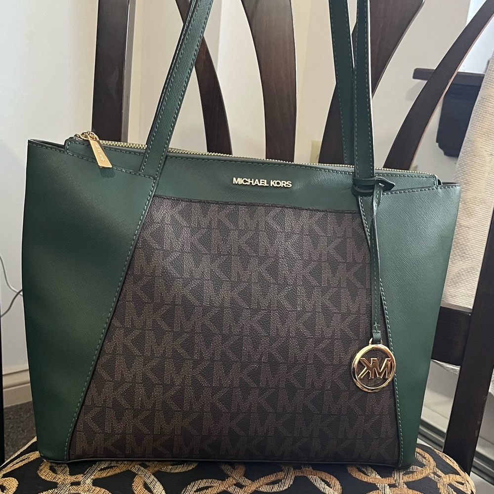Michael Kors Green and Brown Tote Bag